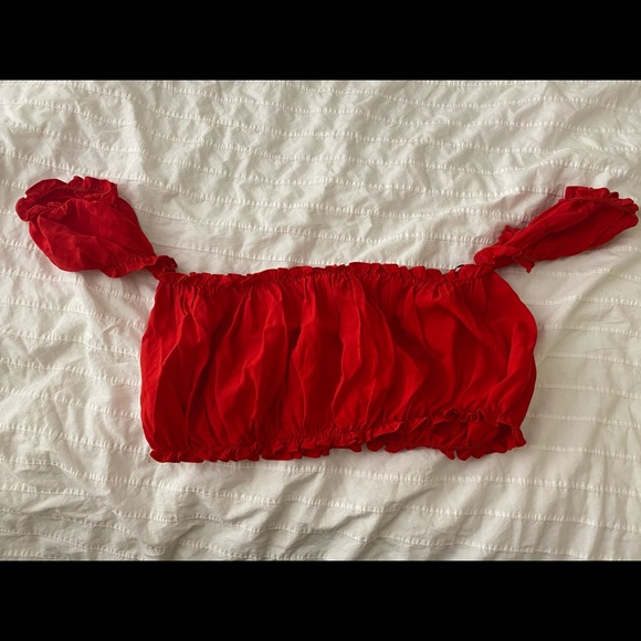 Red Ruched Crop Top - Picture 3 of 3